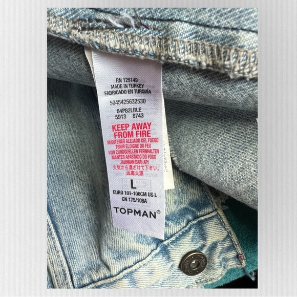 Men’s distressed TOPMAN jean jacket size large - Picture 4 of 7